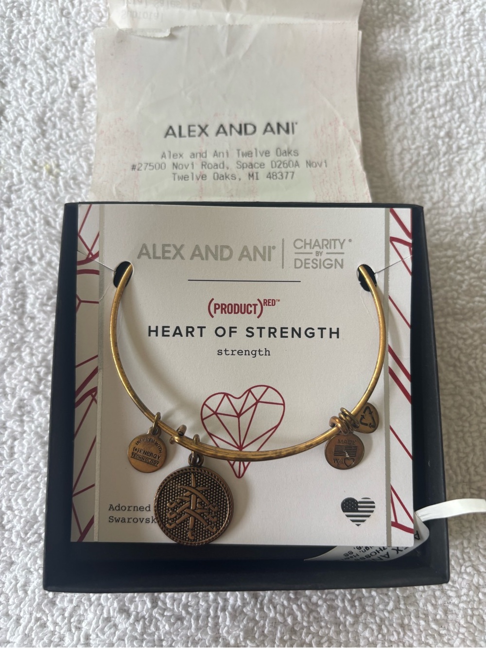 Alex and Ani Gold Heart of Strength Charm Bangle